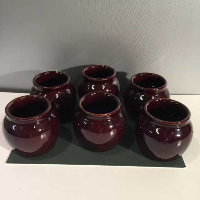 Set of 6 Vintage Brown Stoneware Bean Pot Serving Bowls; USA