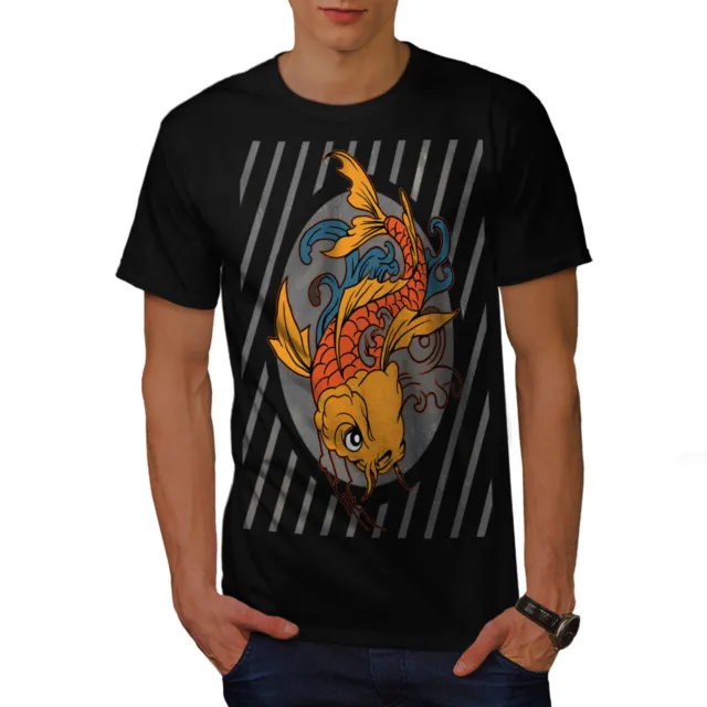 Wellcoda Japan Art Fish Koi Mens T-shirt, Slippery Graphic Design Printed Tee