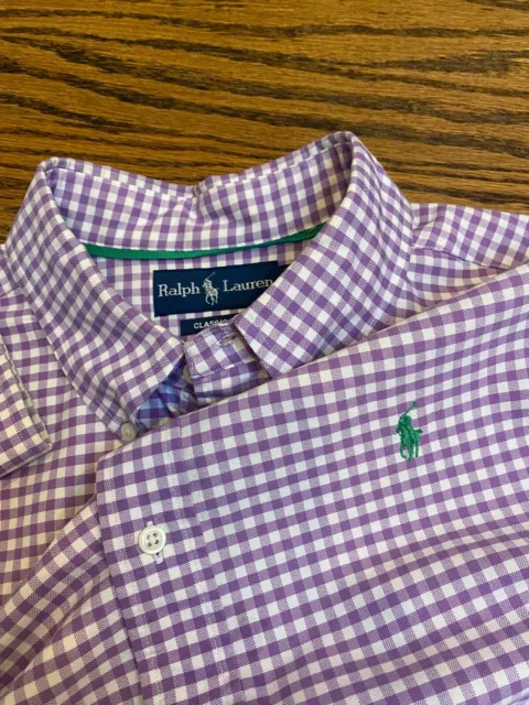 POLO RALPH LAUREN Classic Fit Button Down Men's XL Purple & White Gingham Check