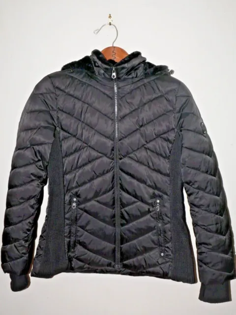 NAUTICA FAUX FUR Hooded Jacket womens L Black insulated Puffer 