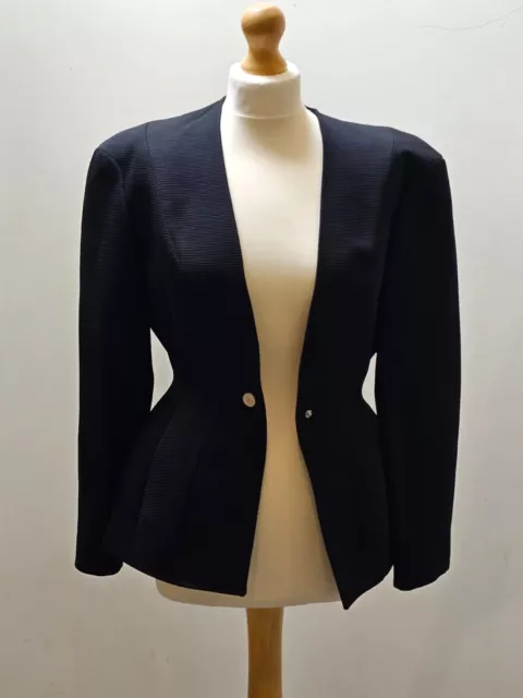 Thierry Mugler vintage black wool structured jacket, size UK 8