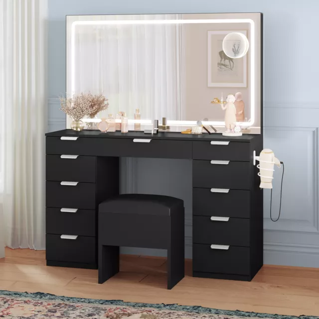 Large Vanity Table Set Makeup with 11 Drawers &LED Lighted Mirror Dressing Table