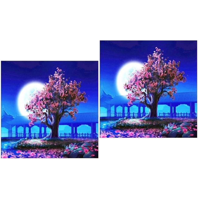 2 stücke Perlen Malerei Cherry Blossom Muster Strass Kreuzstich Kit Wanddekor