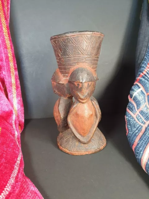 Old Papua New Guinea Carved Wooden Sepik River Face Paint Holder …beautiful 3