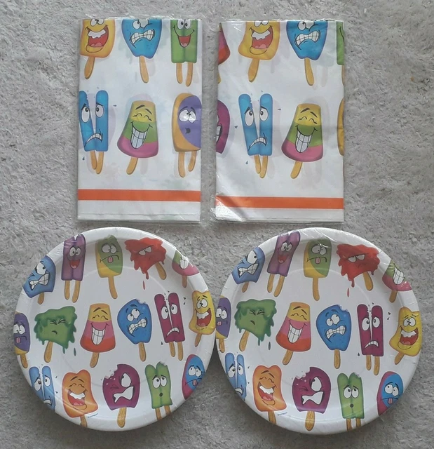 Cubiertas de mesa x 2 y 2 paquetes de 8 placas de papel cómicas Ice Lollies Pops totalmente nuevas