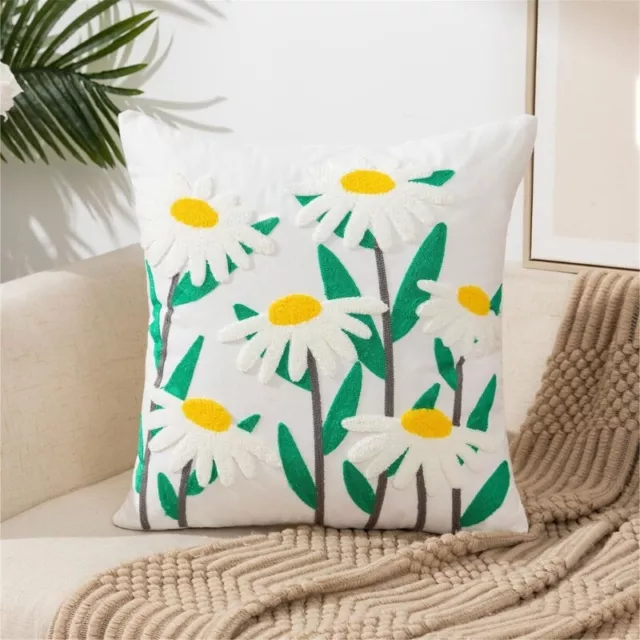 Floral Embroidery Pillow Cover Soft Pillowcase 18x18inch Cushion Covers Decor 3