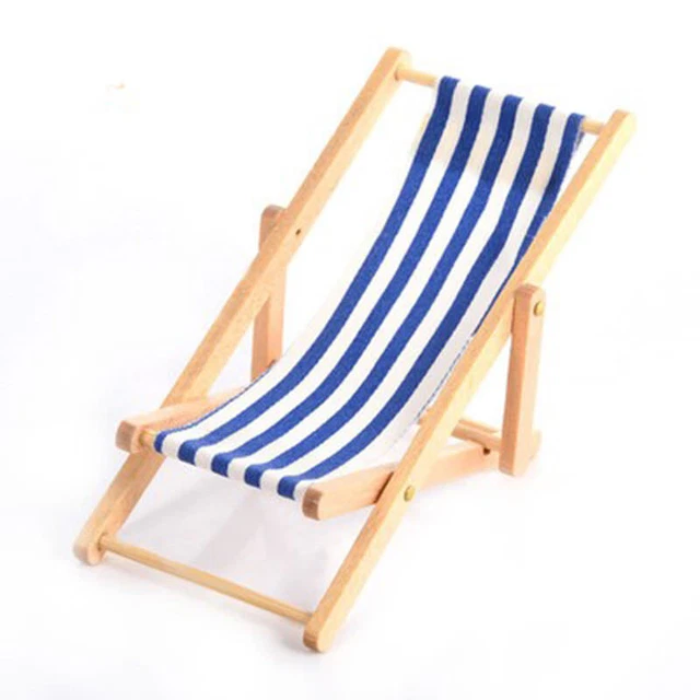 Mini Dollhouse Beach Furniture Folding Deck Chair cake decoration Toy Wood Chair