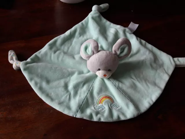 DPD/Doudou plat souris grise Doudou vert blanc arc en ciel att. tétine tbe GIPSY