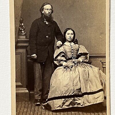 Antique CDV Photograph Lovely Couple Beautiful Woman Civil War Era Amazing Dress