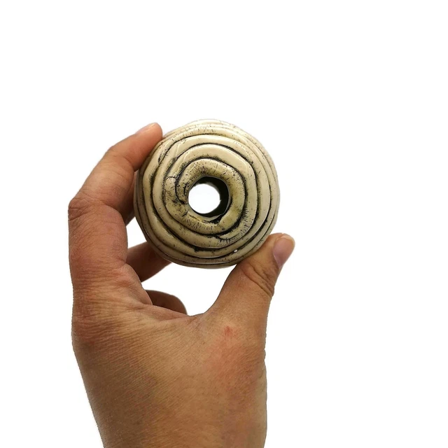 Handmade Ceramic Giant Macrame Beads, Textured Round Ball Ornaments Large Hole