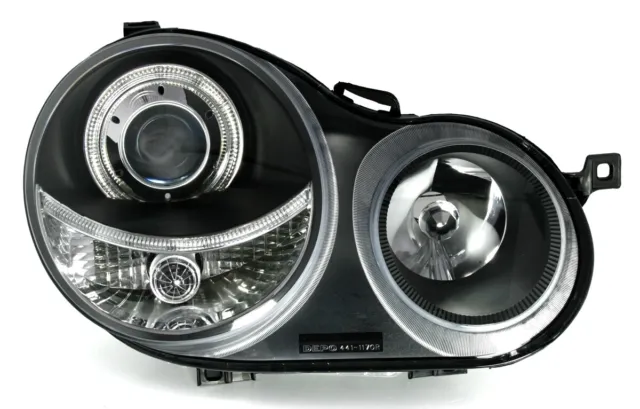 DEPO Angel Eyes Scheinwerfer Set + LWR für VW POLO 9N 8/01-6/05 in Schwarz 3