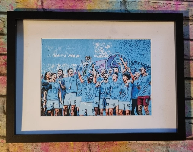 Framed Print: Manchester United 2 - Manchester City 1 (2023 Premier League) - A4 Size, Black Frame