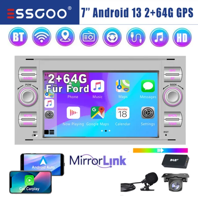 DAB+ 64G Autoradio Carplay Android 13 Navi Für Ford Transit Focus C S Max Fiesta