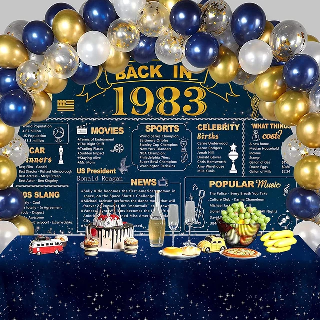 Blue 40Th Birthday Party Decorations, Blue Gold Back in 1983 Banner, 60PCS Confe