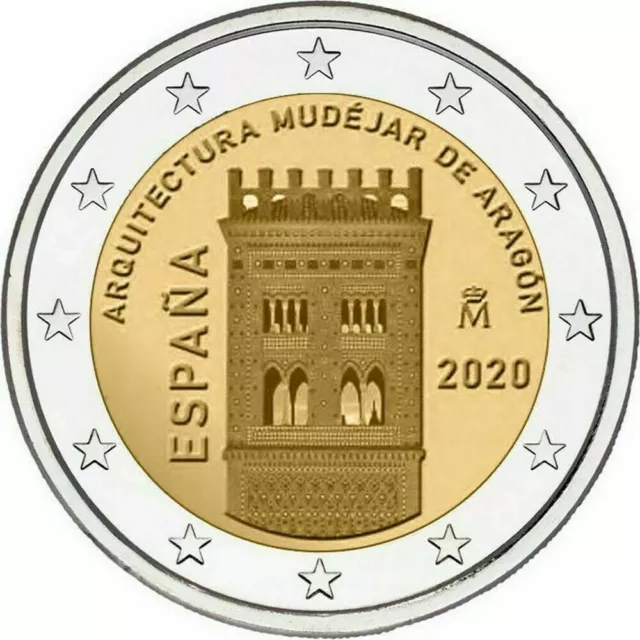 2 Euro 2020 Spagna Spain - Unesco - Architettura mudéjar d'Aragona FDC UNC