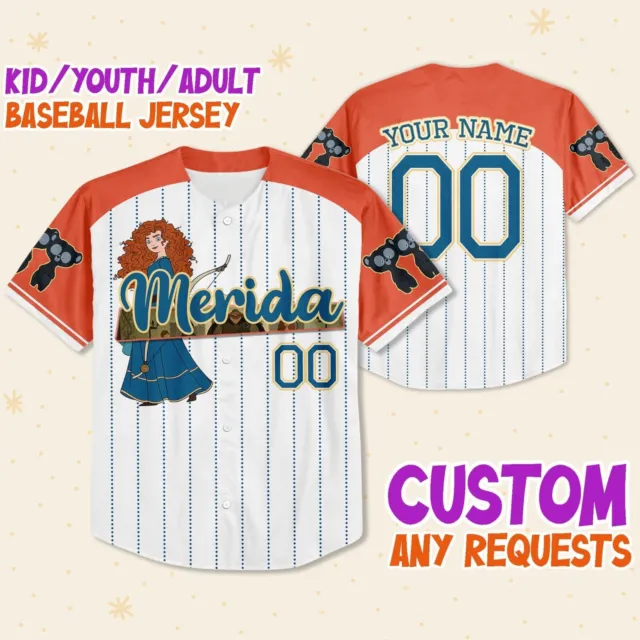 Custom Disney Princess Merida Brave, Custom Textand Number Baseball Jersey