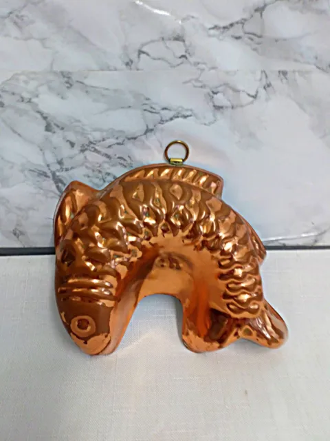 Vintage Copper Fish Mould for Jelly or Mousse With Ring for Wall Hanging