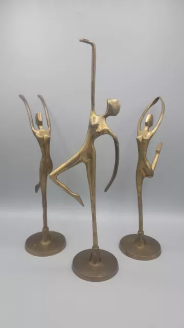 Set of 3 Vintage Brass Ballerina Dancers Brutalist Figurines MCM Made in India