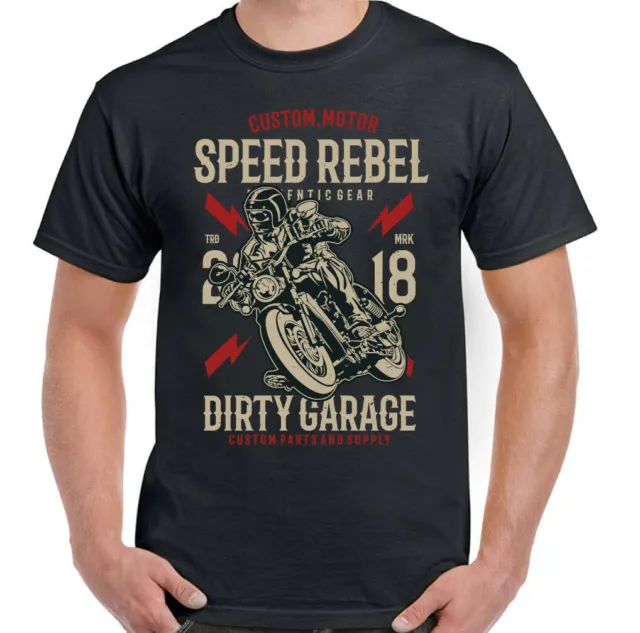 T-shirt moto speed rebel da uomo divertente moto biker bici cafe racer