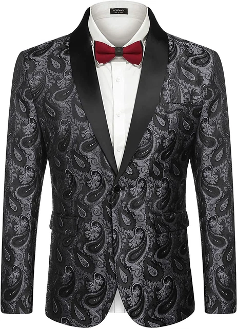 COOFANDY Mens Floral Tuxedo Jacket Paisley Shawl Lapel Suit Blazer Jacket for Di