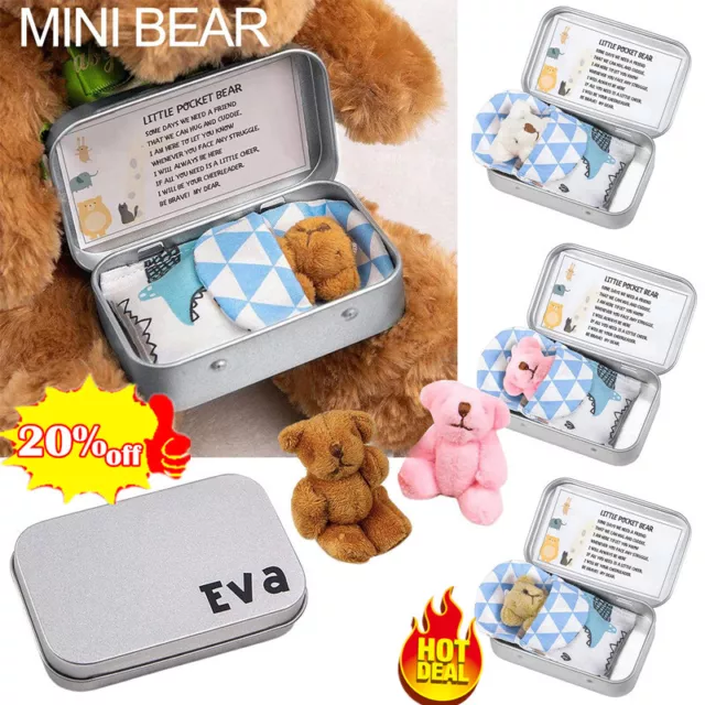 TINY MINIATURE HANDMADE CUTE JOINTED Mini BEAR PLUSH TOY+ BOX Card