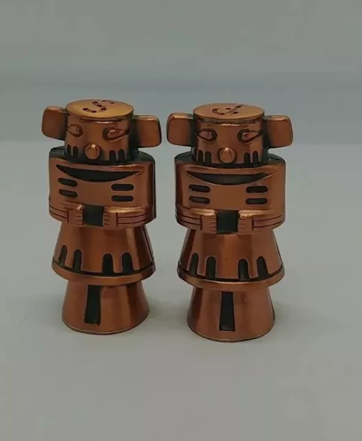 VINTAGE 1950's Navajo Style Kachina Doll Solid Copper Salt & Pepper Shakers (GG)