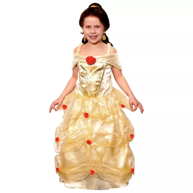 Golden Princess Costume Fairytale Book Day Beauty Girls Fancy Dress