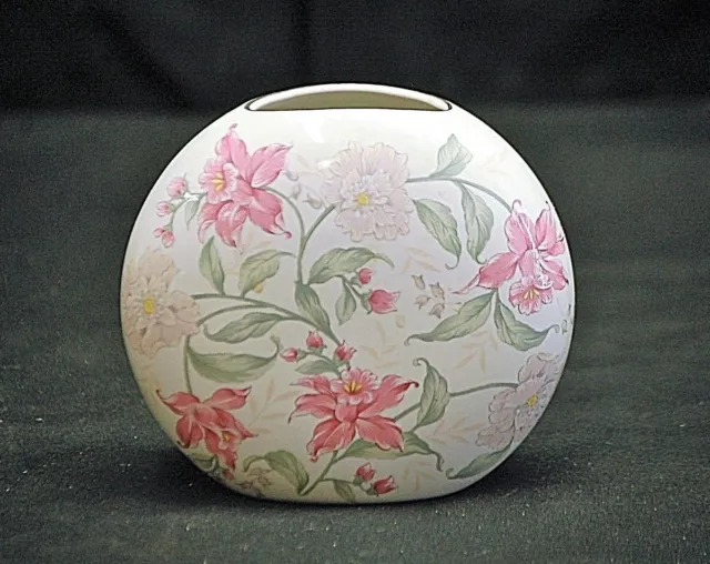 Prima Otagiri Bud Vase Japan Pink & White Floral w Gold Trim Vintage