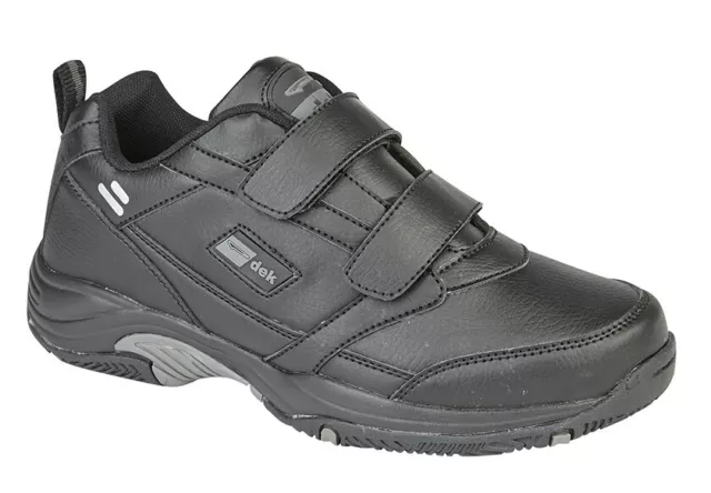 DEK OHIO Mens Boys Wide Black Leather Twin Strap Comfort Trainers Size 2 - 15 UK