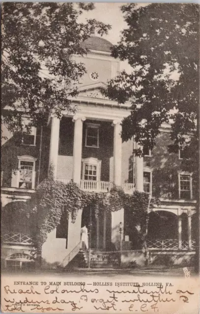 Hollins VA Hollins Institute Entrance to Main Building c1906 Tuck Postcard H27
