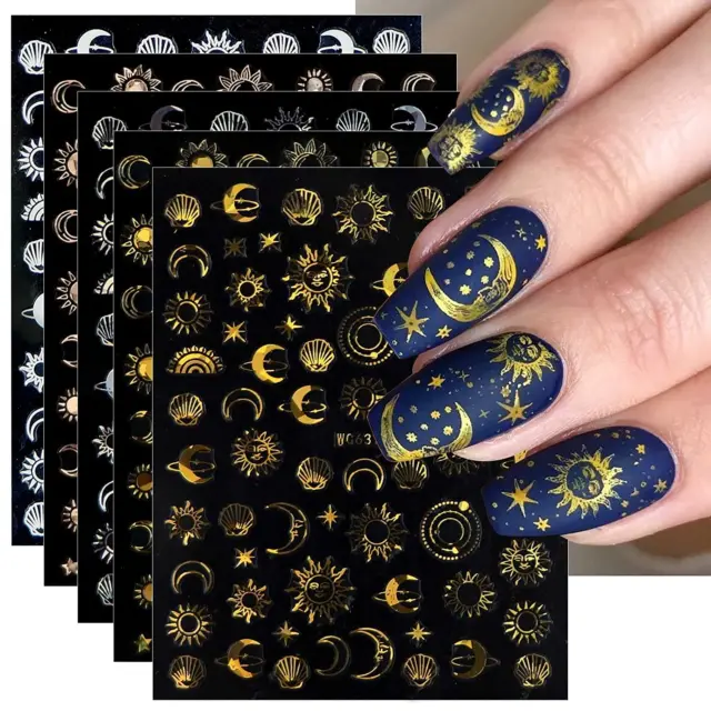 10 Sheets Moon Star Sun Nail Art Stickers Decals Self-Adhesive Pegatinas Uñas Co