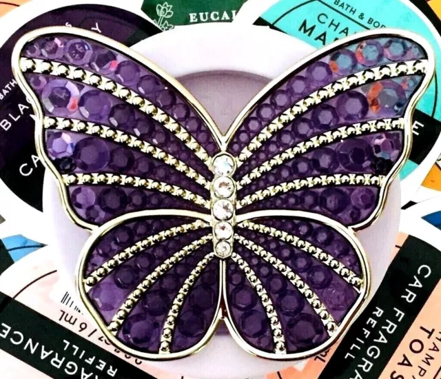 COMBO REFILL & VISOR Clip Purple BUTTERFLY Car Scentportable Bath & Body Works