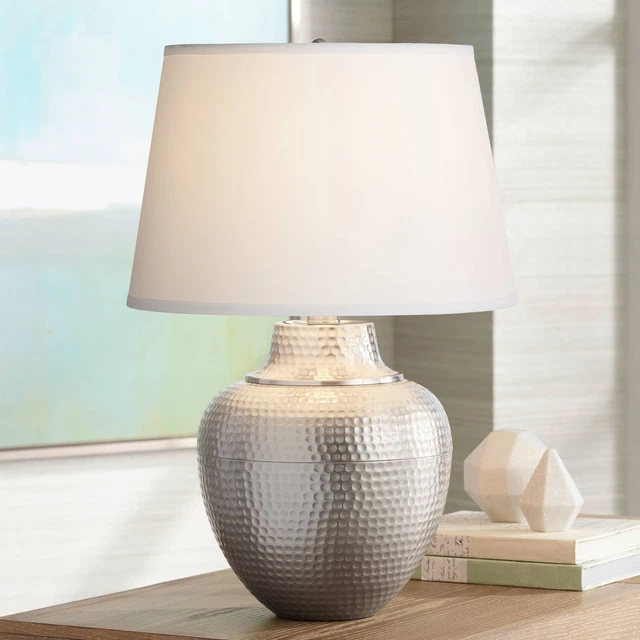 Brighton Rustic Farmhouse Table Lamp 27 1/4" Tall Nickel Hammered for Bedroom