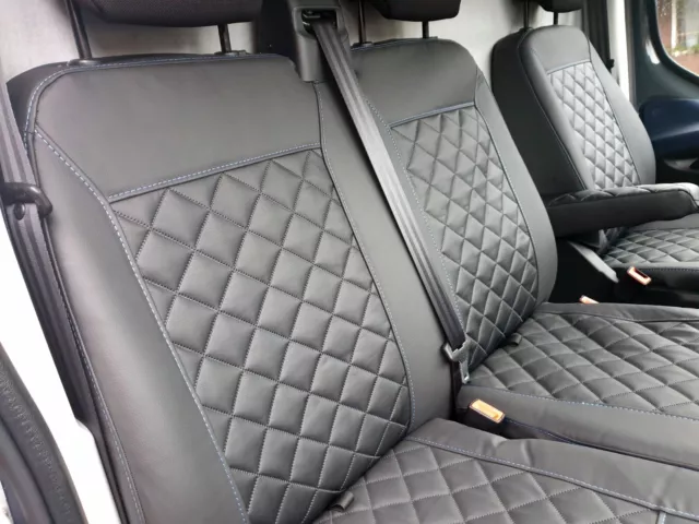 Maßgefertigte Sitzbezüge Schwarz mit Blau Faden passend für Mercedes Vito W639