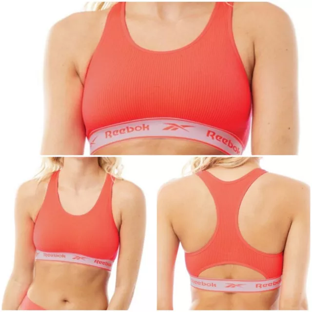 Reebok Angie Seamless Ribbed sports Crop Top Neon CHERRY Uk M 10/12 Padded Cups