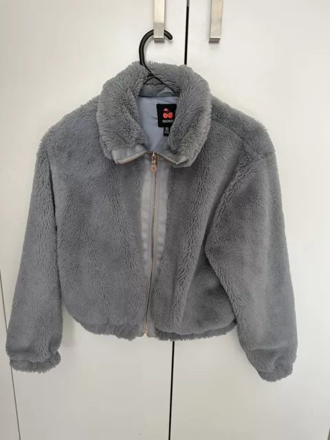 Gorgeous Girls Size 10 Pavement Lined Grey Faux Fur Zip Front Bomber Jacket