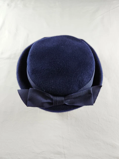 Vintage Glamour Felts Womens 40s-50s Pillbox Hat Cap Size 6 5/8 Blue 100% Wool