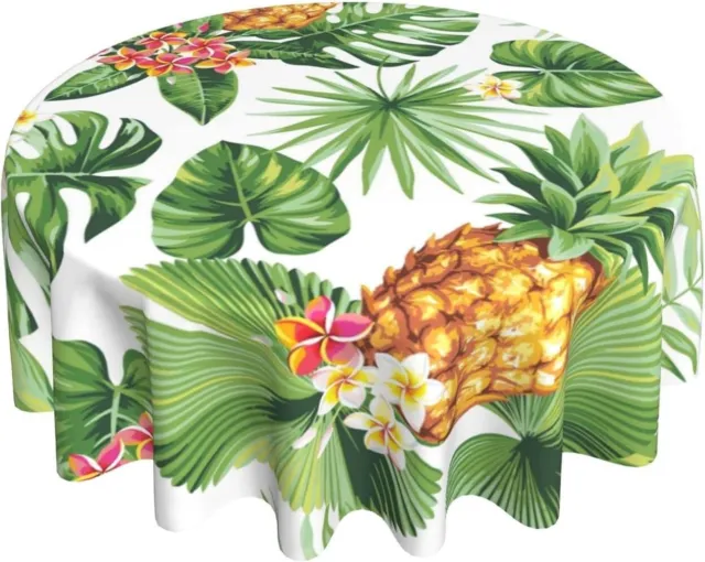 Tropical Tablecloth Round 60 Inches for Summer Green Hawaiian Palm Leaf Round...