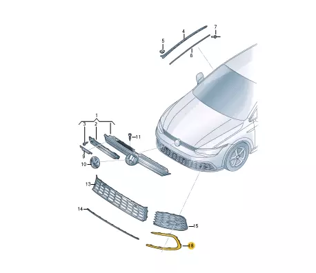 New Vw Golf Mk8 Cd1 Front Right Bumper Vent Grille Trim 5H08537649B9
