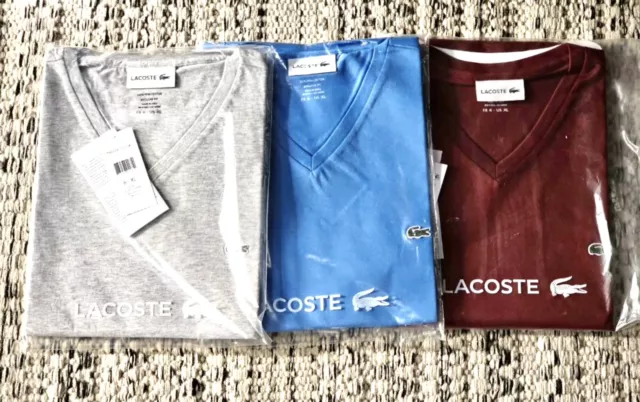 NWT Men’s lot Of 3 Lacoste Pima Cotton V-Neck Shirts Size 6 XL