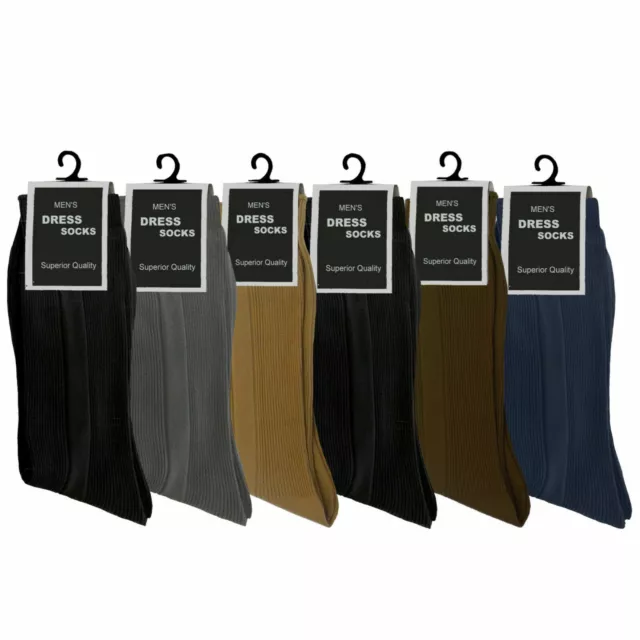 6 Paires De Chaussettes Robe Homme Mélange Couleurs Unies Qualité Supérieure Côte Soft Mode