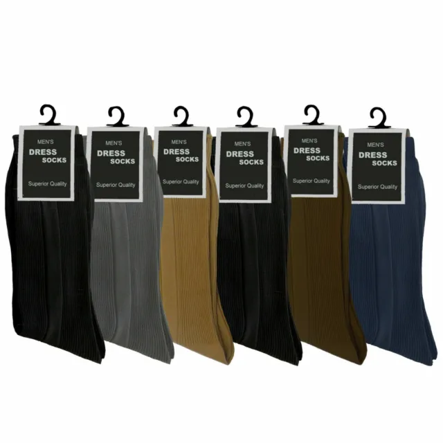 6 Pairs Men's Mix Solid Colors  Superior Quality Soft Rib Fashion Dress Socks