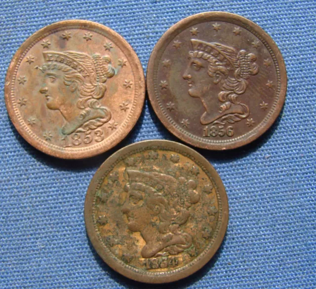 *Nice Lot 1853, 1854 & 1856 Half Cent Braided Hair - Estate Fresh*