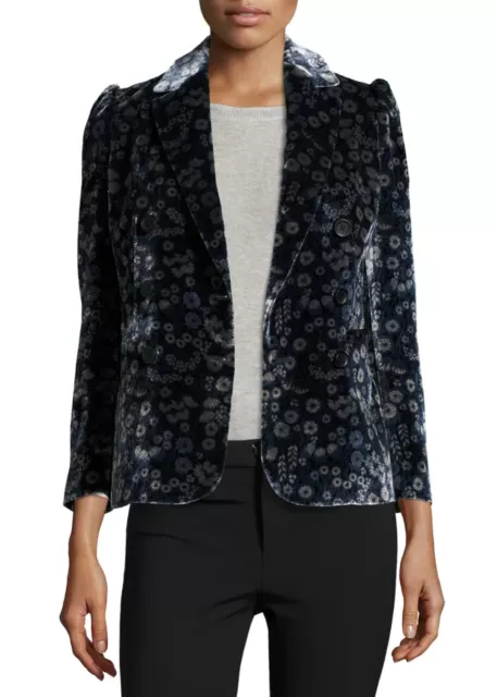 Rebecca Taylor Liane Silk Velvet Blazer 10 Blue