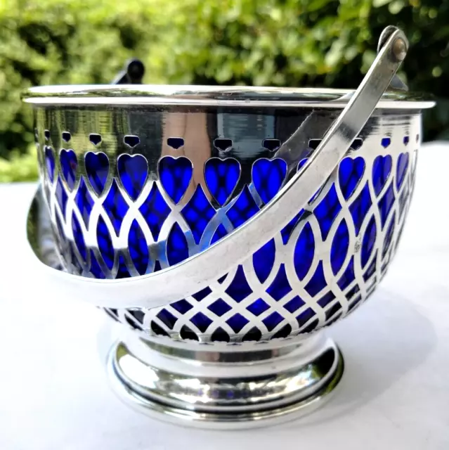 Sterling Silver BonBon / Sugar Basket Cobalt Blue Liner Reticulated Watson Co. ?