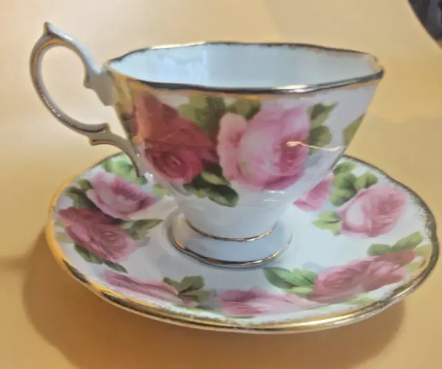 Rare Royal Albert Bone China Tea Cup & saucer Set Old English Rose 1940's Stamp