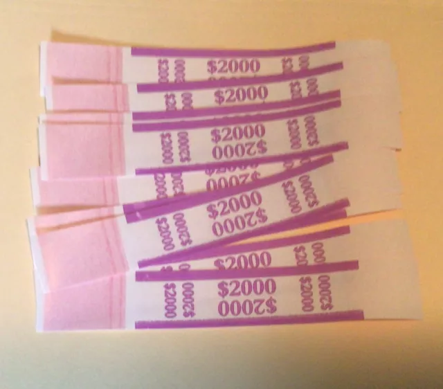 100 Self Sealing Purple $2000 Currency Straps / Bands for cash money bank bill