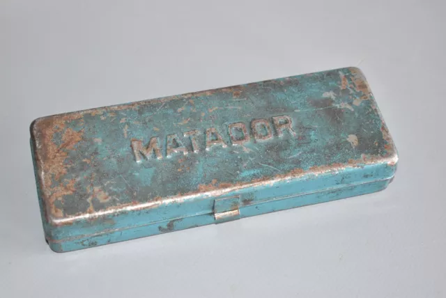 Matador Vintage alt Leerkasten Blechkasten Kiste Kasten leer Fach #D2