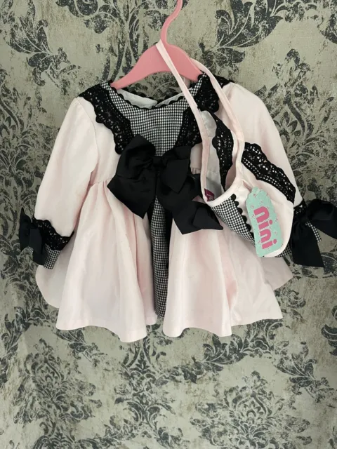 Nini baby girl houndstooth dress spanish dress T-3 24 Month Matching Set Bonnet