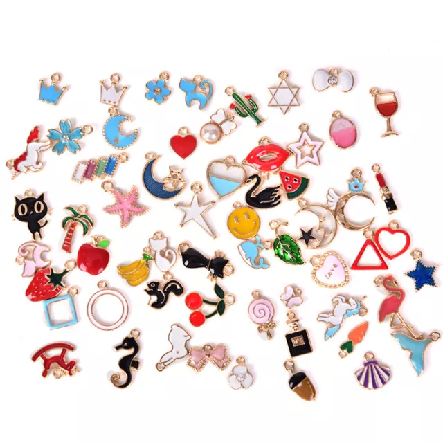 30x Mix Emaille Tier Mond Stern Frucht Charms Anhänger DIY Craft